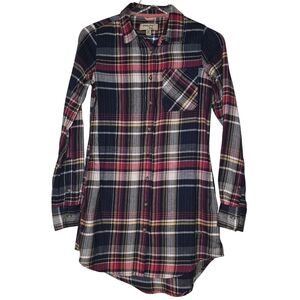 NEW! • TRIPLE FiVE SOUL • Plaid Extra Long Button Shirt With Pockets • SZ - XS